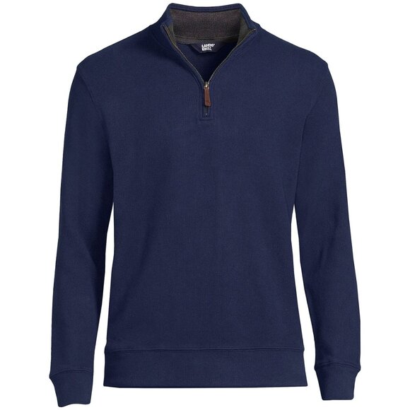 Lands End Bedford Rib Quarter Zip Sweater Shirt L Long/Tall Radiant Navy - Picture 1 of 10